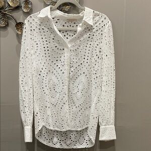 Skies Are Blue White Eyelet Button-Down Shirt